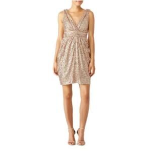 Badgley Mischka Gold Sequin Sleeveless Knee Length Sheath Dress Size 6